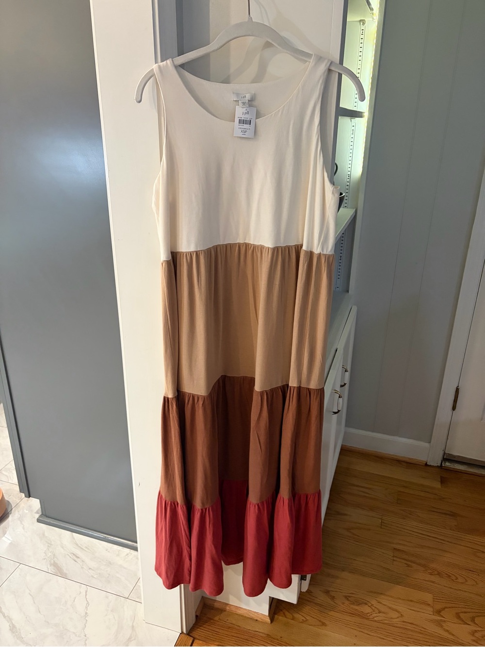 J. JILL NWT Tiered Colorblock Maxi Dress - Ivory, Tan, Brown & Rust XSP